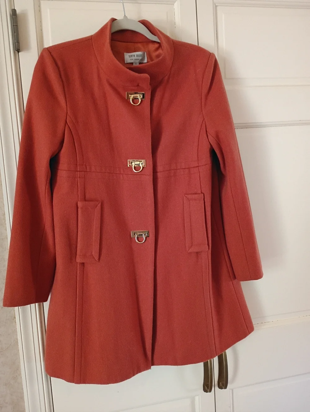 Womens Orange Wool-Blend Toggle Coat.Pit To Pit 19" - Picture 3 of 10